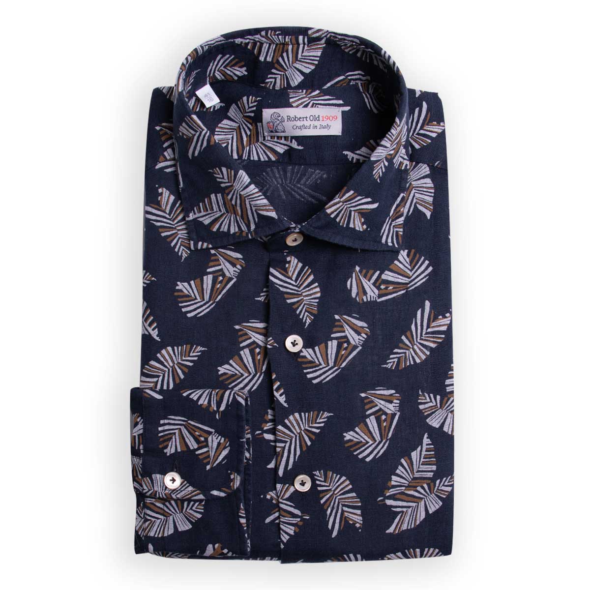 Navy Floral Pure Italian Linen Shirt