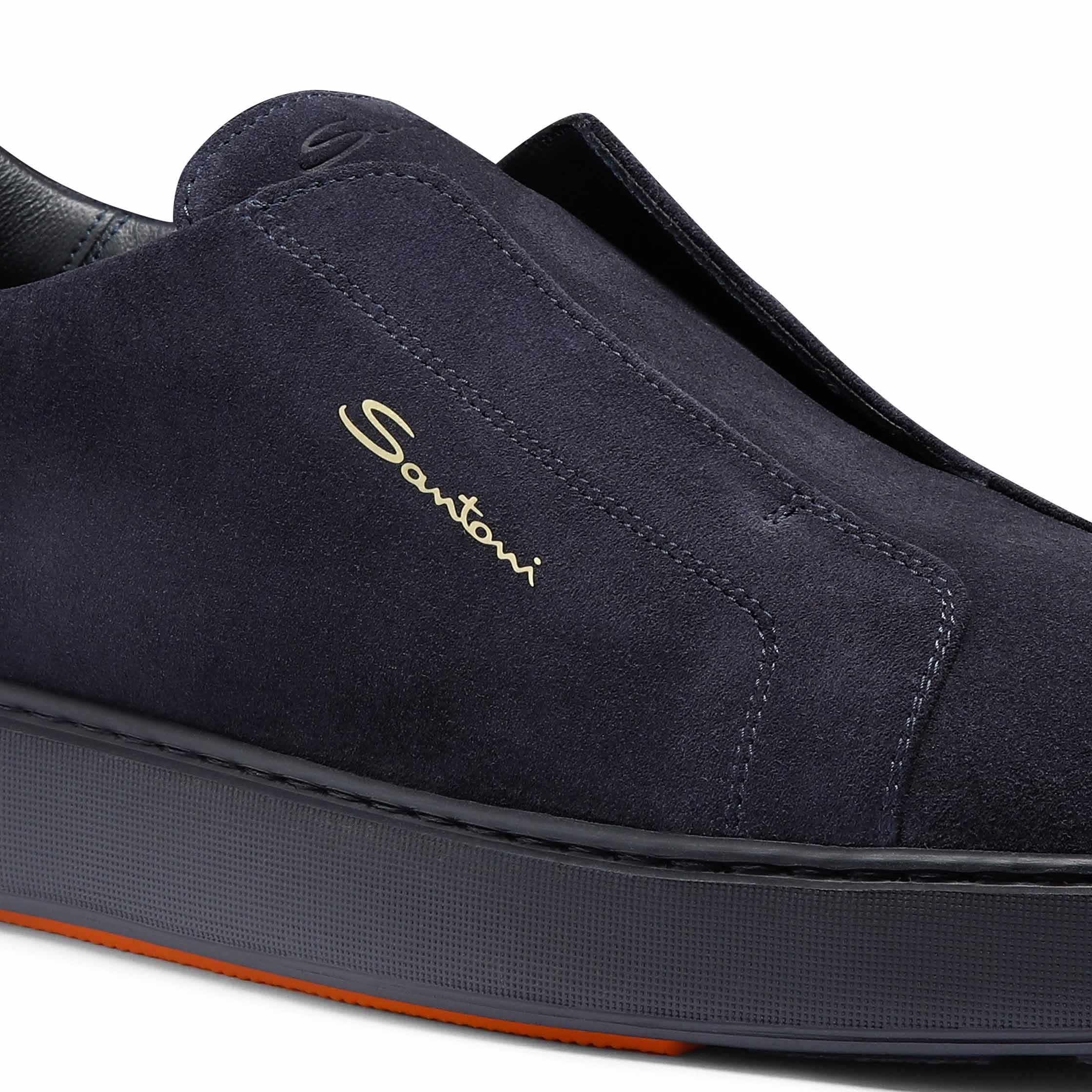 Navy Tumbled Leather Slip on Sneaker