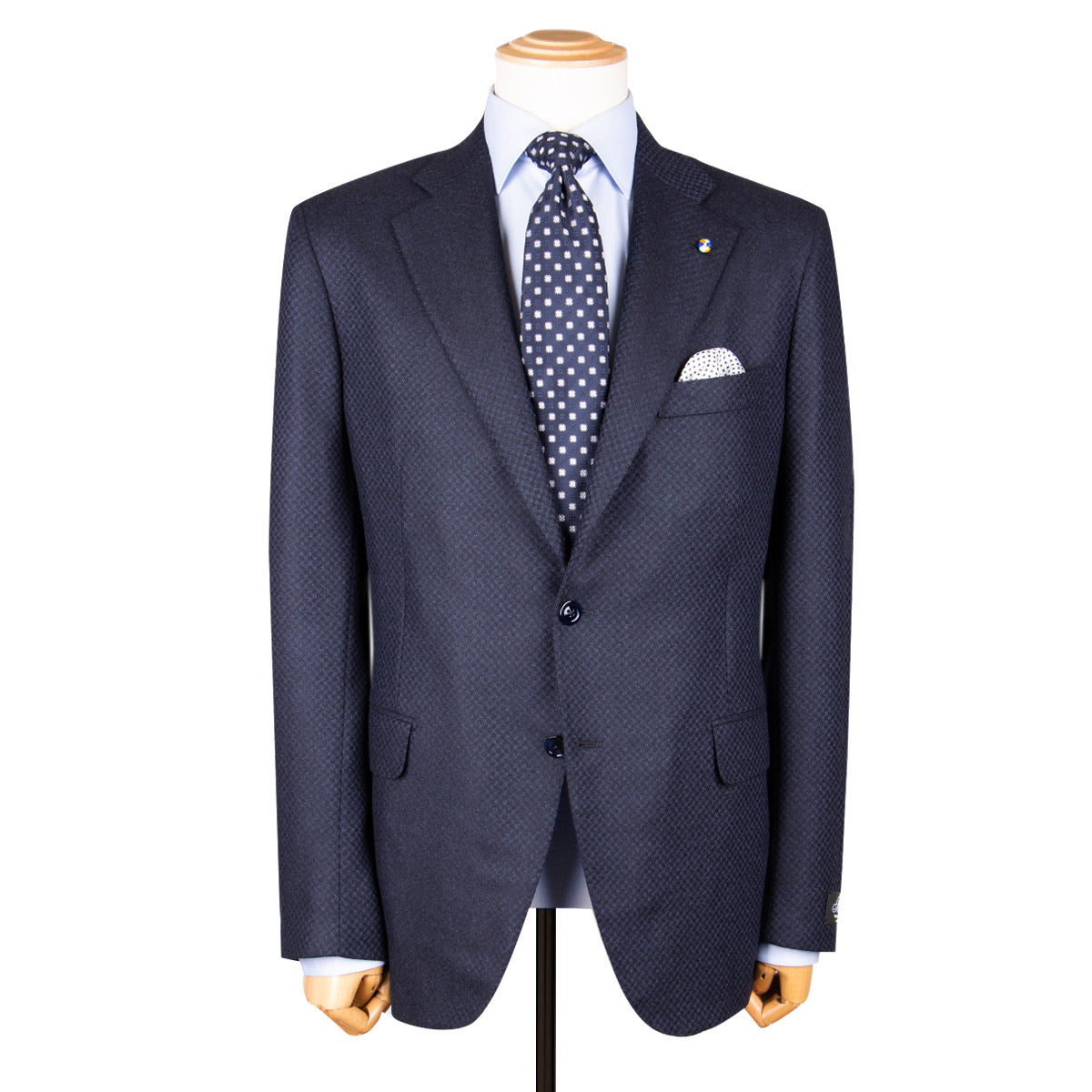 Navy Blue Houndstooth Wool Jacket