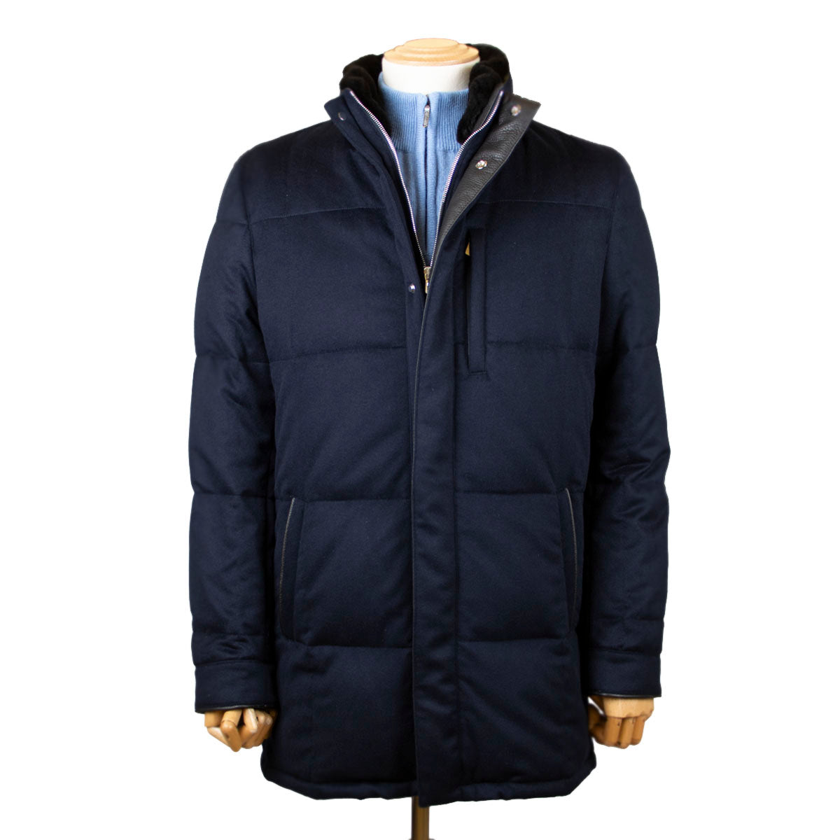 Navy Loro Piana Rain System 100 Cashmere Padded Coat