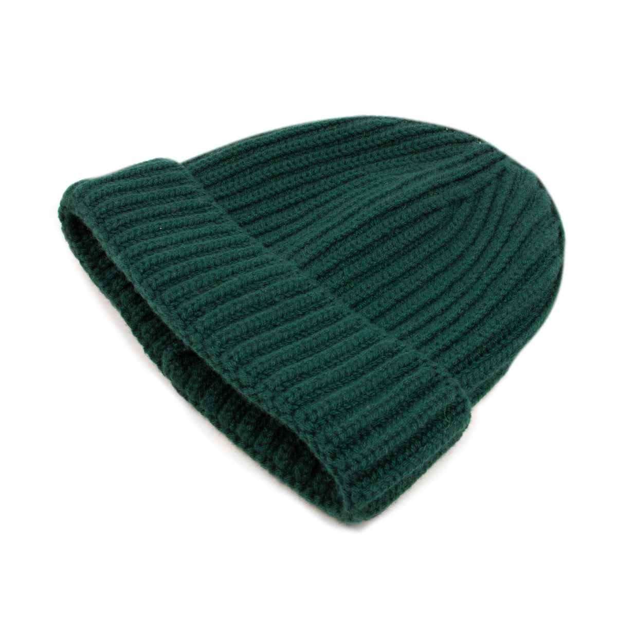 Fisherman Knit 8ply Cashmere Beanie Hat - Bottle Green