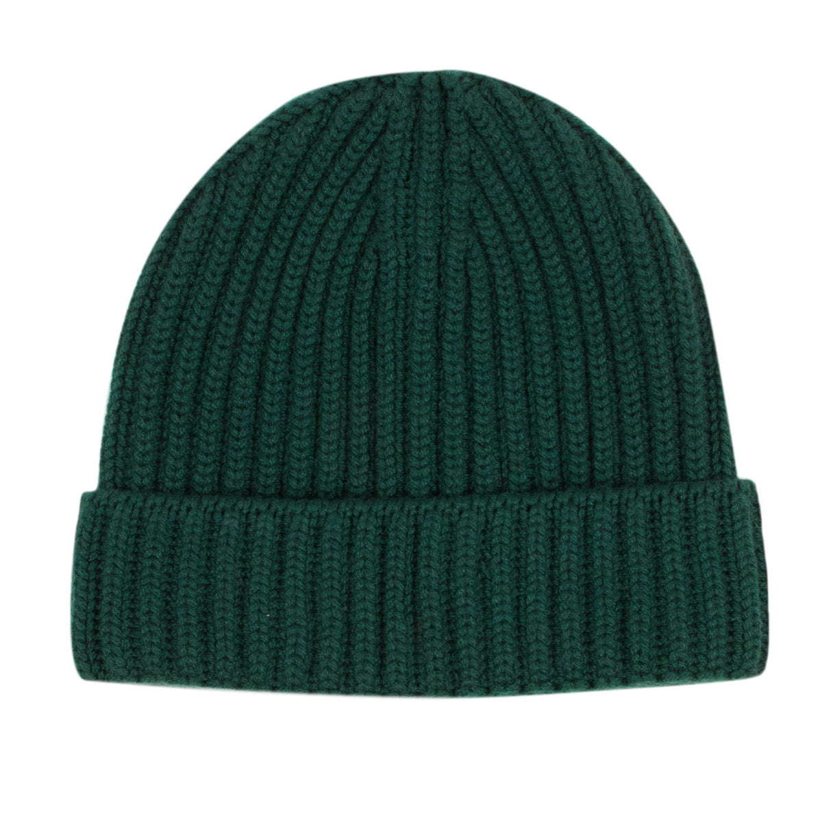 Fisherman Knit 8ply Cashmere Beanie Hat - Bottle Green