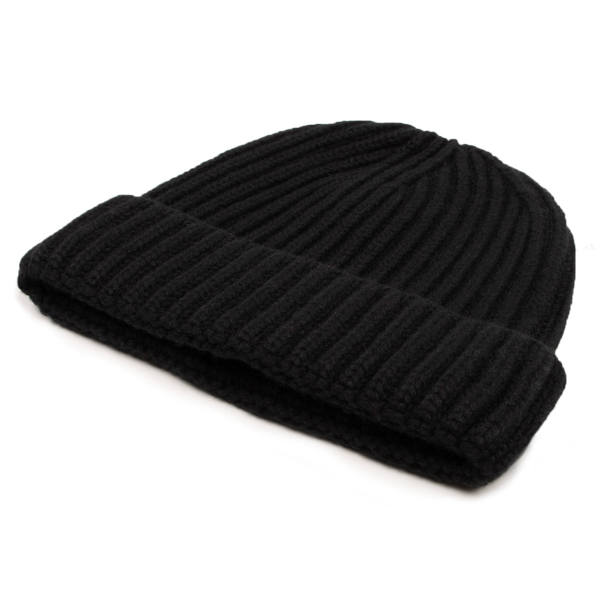 Fisherman Knit 8ply Cashmere Beanie  Hat - Black