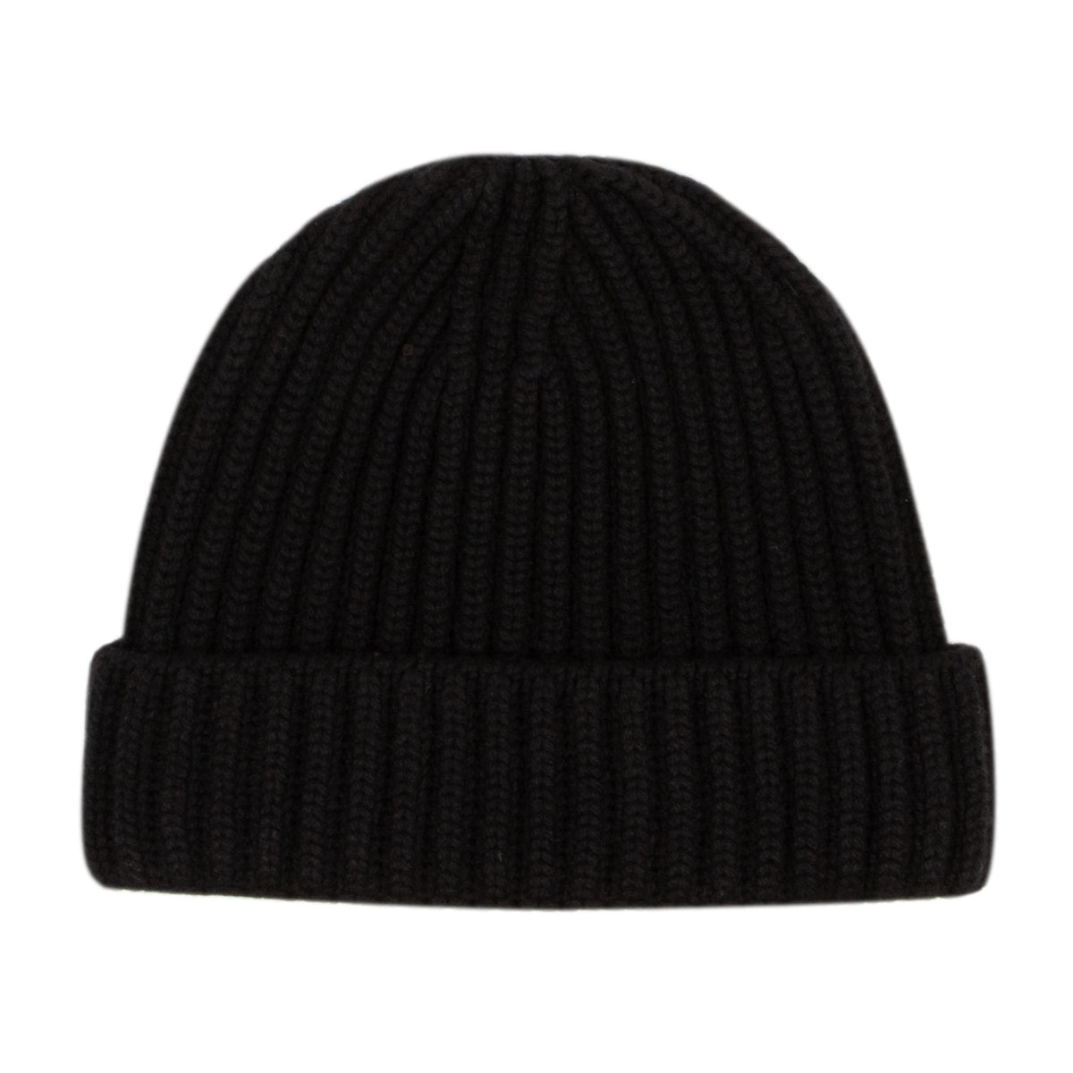 Fisherman Knit 8ply Cashmere Beanie  Hat - Black