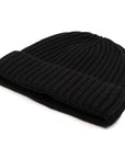 Fisherman Knit 8ply Cashmere Beanie  Hat - Black