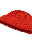 Fisherman Knit 8ply Cashmere Beanie Hat - Chilli red