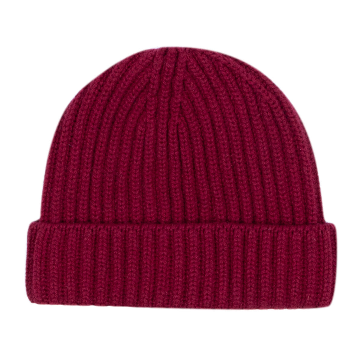 Fisherman Knit 8ply Cashmere Beanie Hat - Claret red