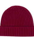 Fisherman Knit 8ply Cashmere Beanie Hat - Claret red