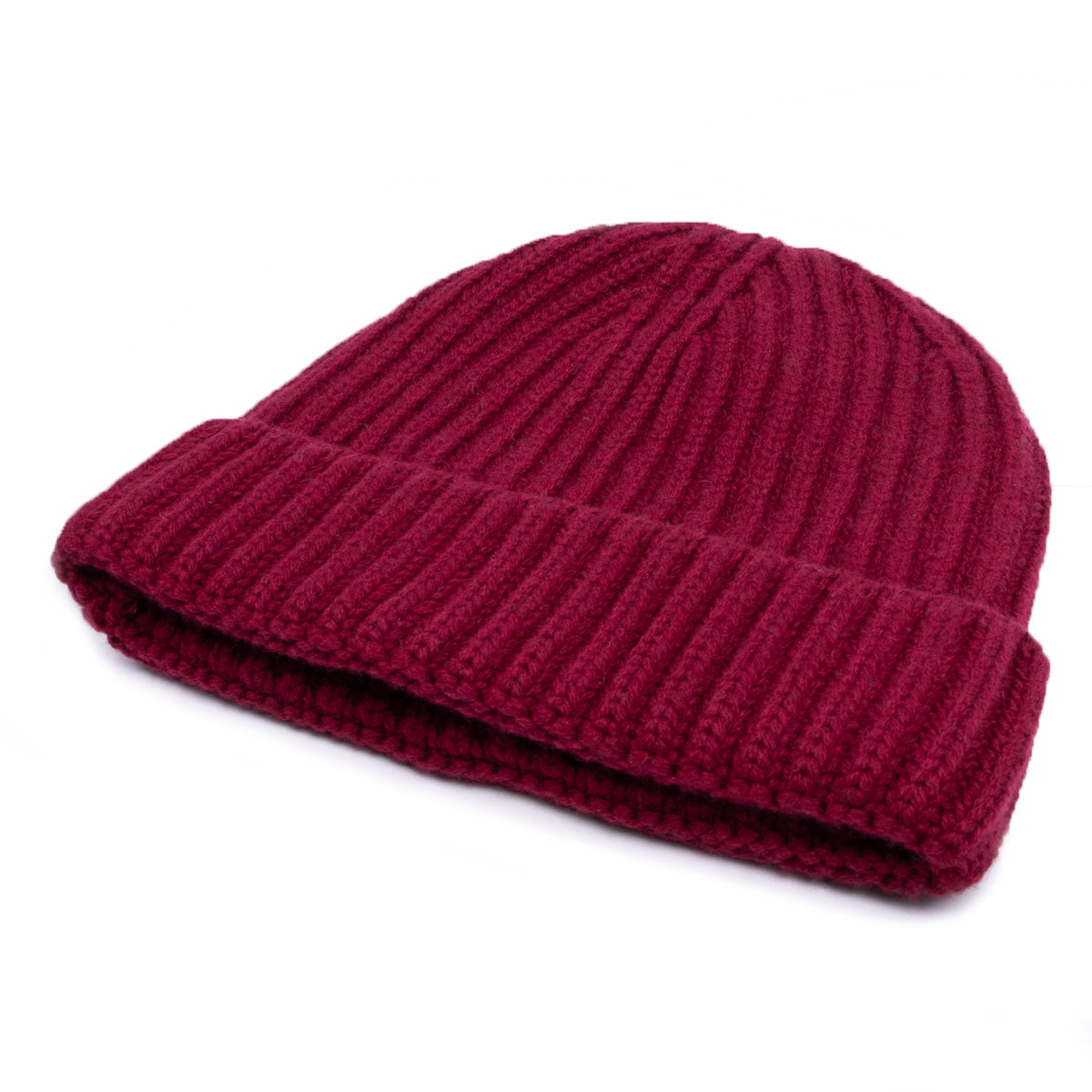 Fisherman Knit 8ply Cashmere Beanie Hat - Claret red