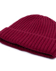 Fisherman Knit 8ply Cashmere Beanie Hat - Claret red