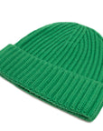 Fisherman Knit 8ply Cashmere Beanie Hat - Green Grasshopper