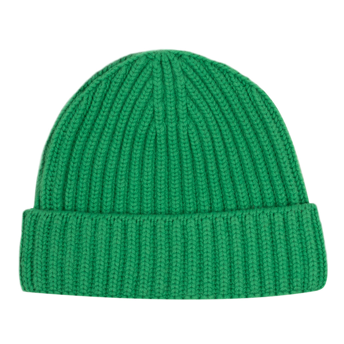 Fisherman Knit 8ply Cashmere Beanie Hat - Green Grasshopper