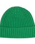 Fisherman Knit 8ply Cashmere Beanie Hat - Green Grasshopper