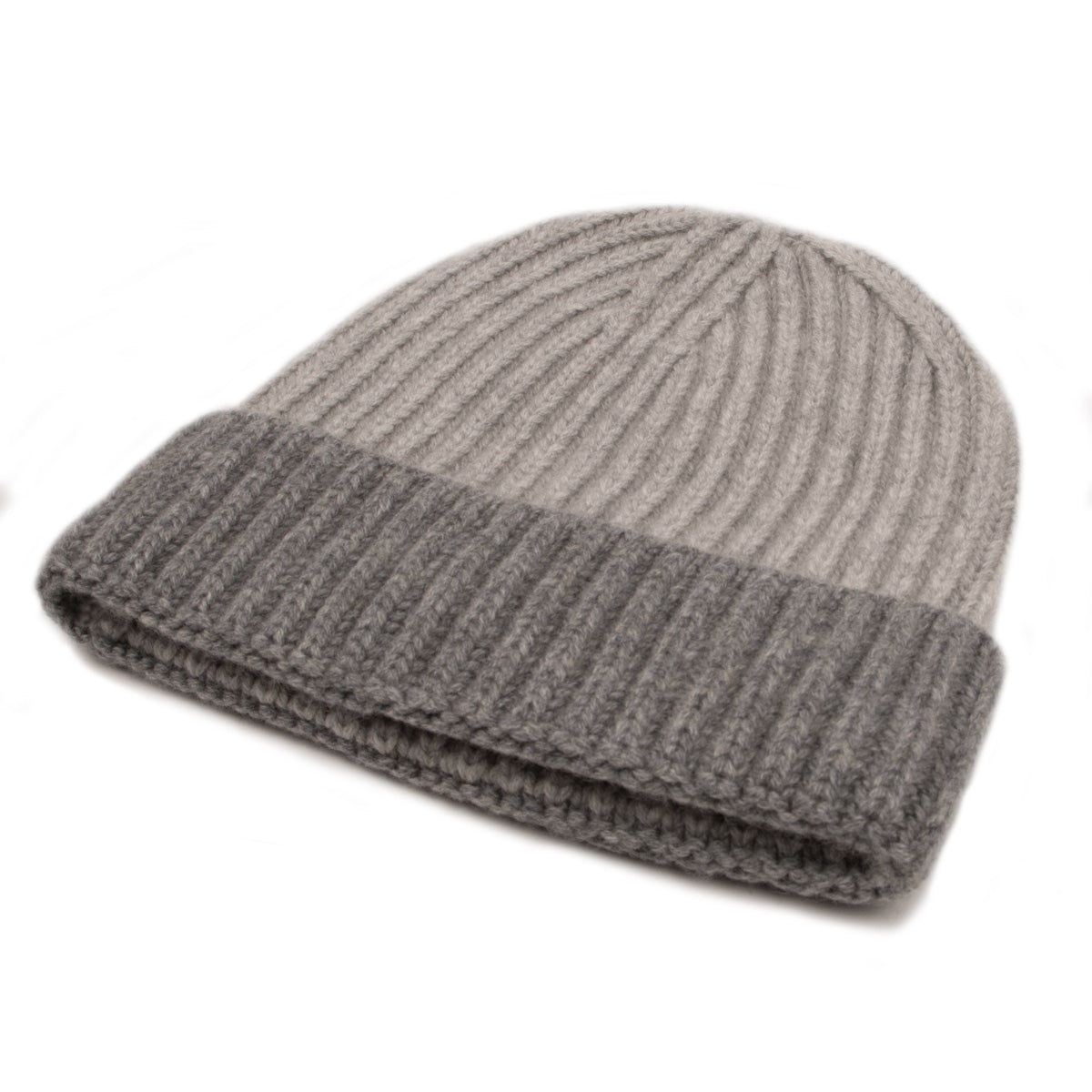 Fisherman Knit 8ply Cashmere Beanie Hat - Grey Flannel