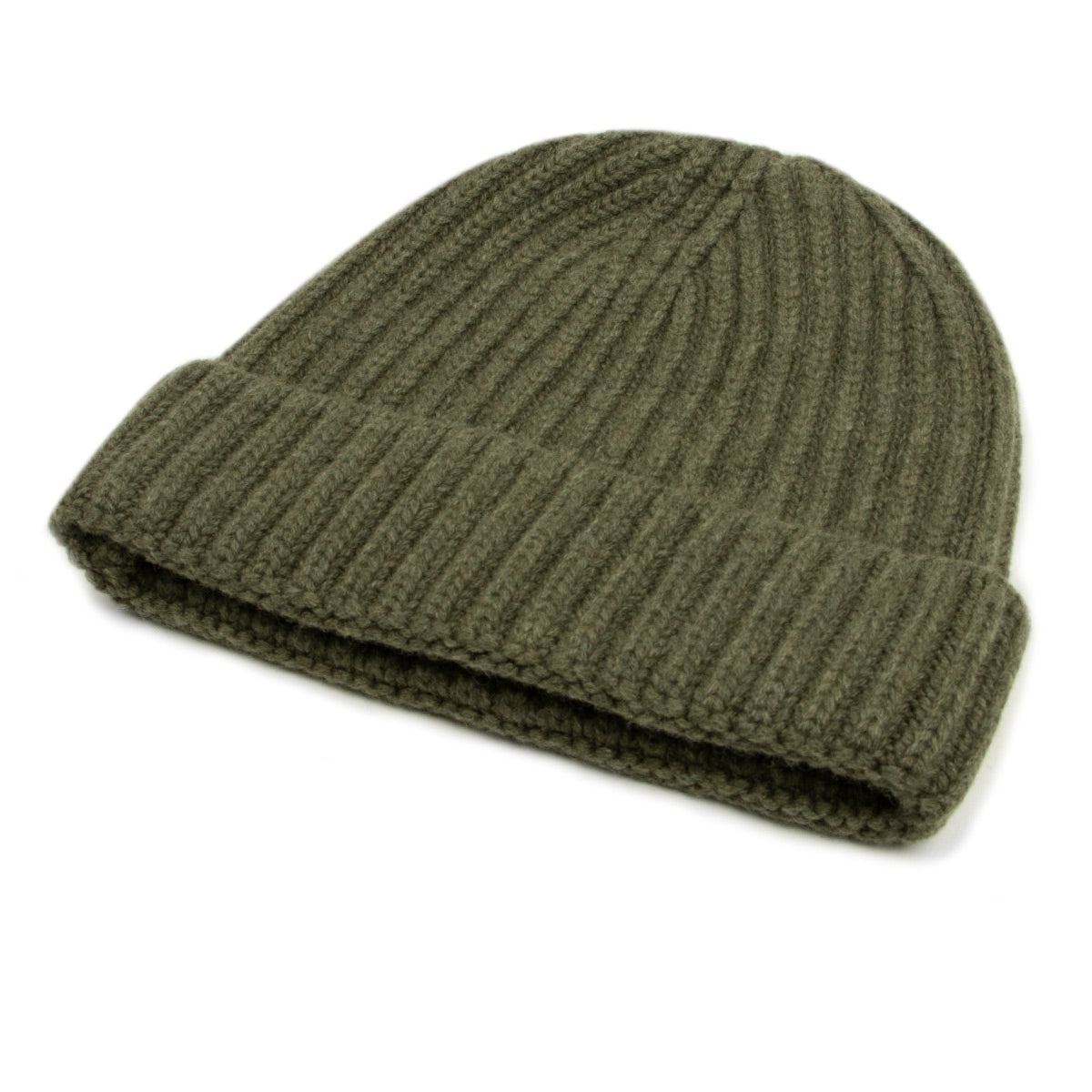 Fisherman Knit 8ply Cashmere Beanie Hat - Green Loden Mix