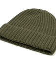 Fisherman Knit 8ply Cashmere Beanie Hat - Green Loden Mix