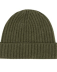 Fisherman Knit 8ply Cashmere Beanie Hat - Green Loden Mix