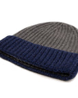 Fisherman Knit 8ply Cashmere Beanie Hat - Navy Marl - Derby