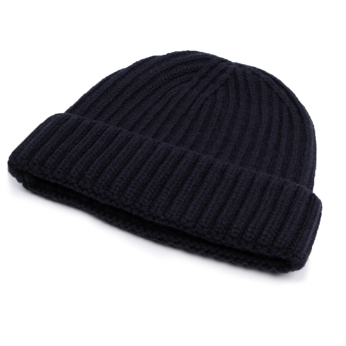 Fisherman Knit 8ply Cashmere Beanie  Hat - Dark Navy