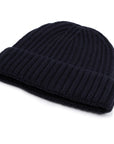 Fisherman Knit 8ply Cashmere Beanie  Hat - Dark Navy