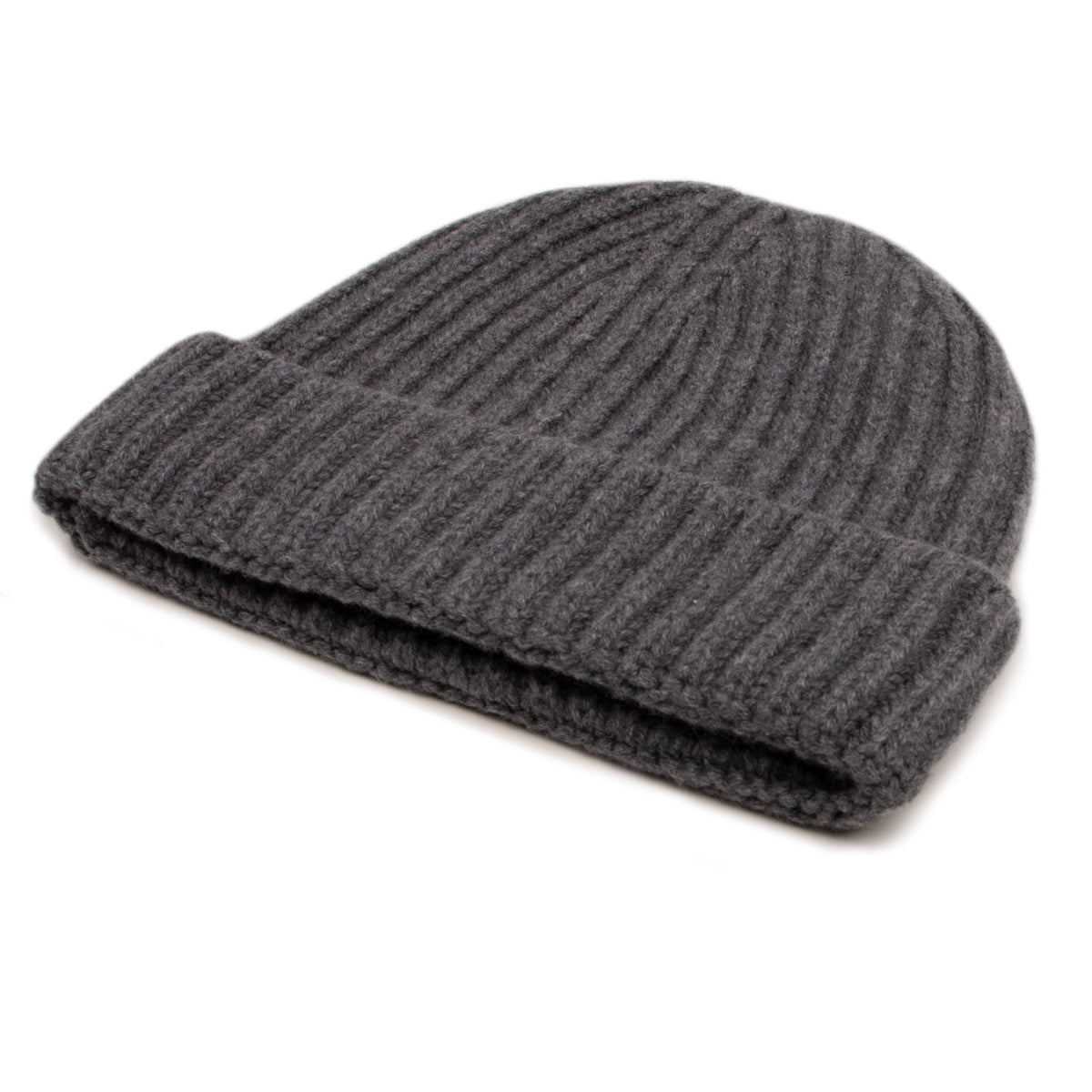 Fisherman Knit 8ply Cashmere Beanie Hat - Smog Grey