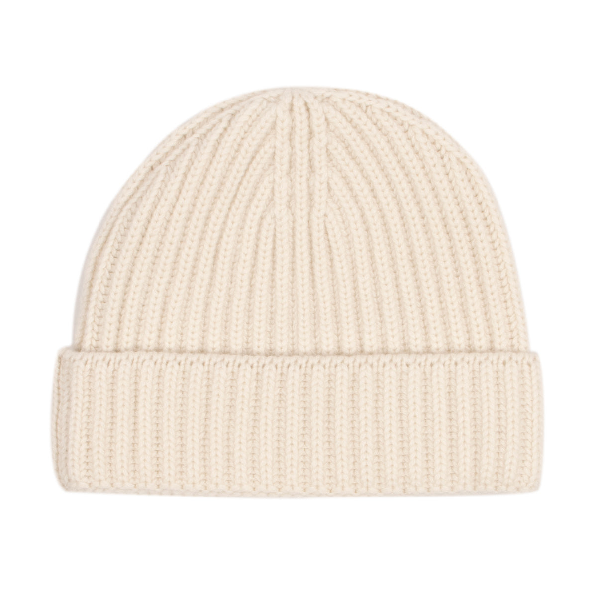 Fisherman Knit 8ply Cashmere Beanie Hat - White Undyed