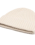 Fisherman Knit 8ply Cashmere Beanie Hat - White Undyed