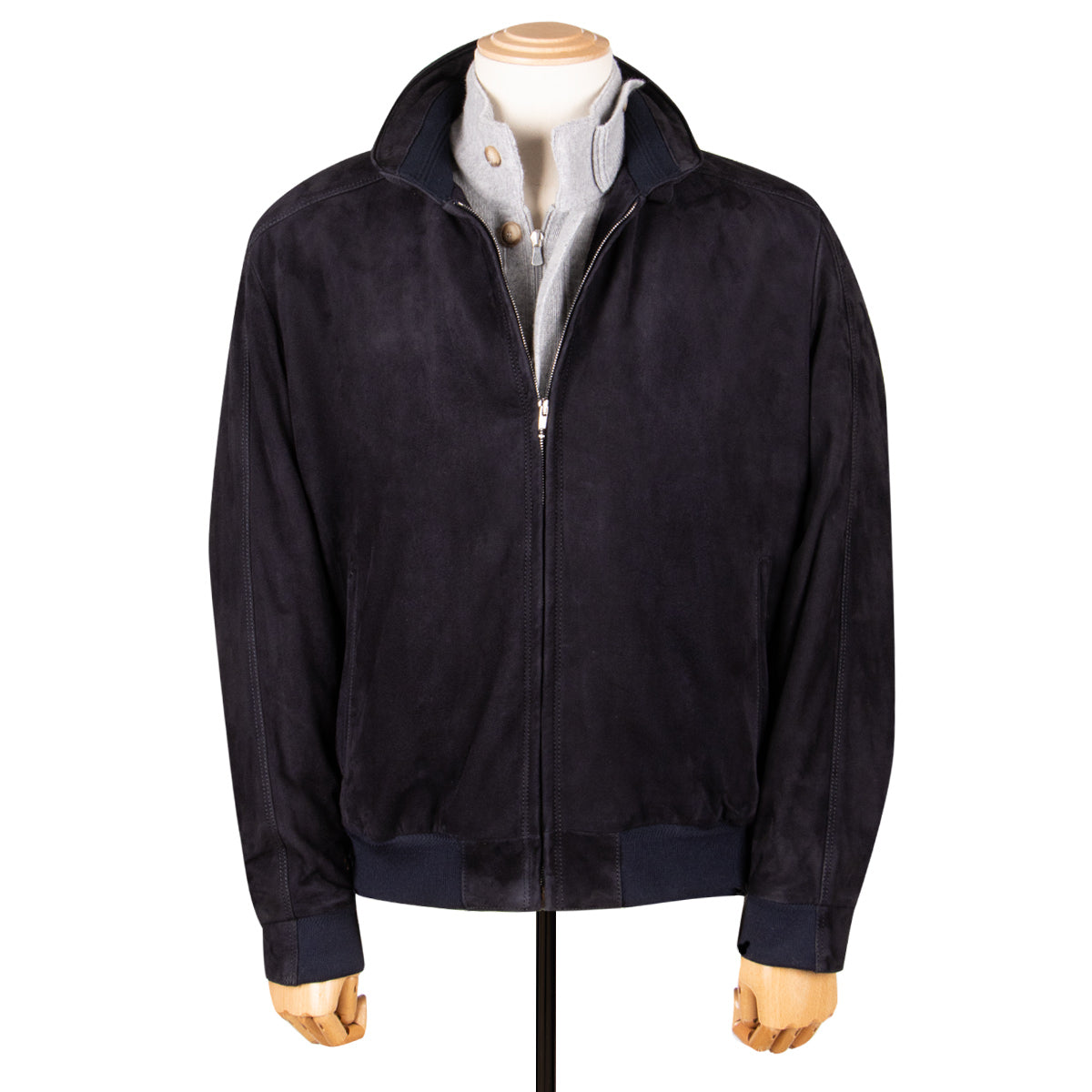 Midnight Blue Calf Suede Bomber Jacket LEATHERS Robert Old