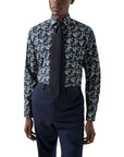 Navy Blue Floral Print Contemporary Fit Twill Shirt  Eton   