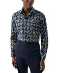 Navy Blue Floral Print Contemporary Fit Twill Shirt  Eton   