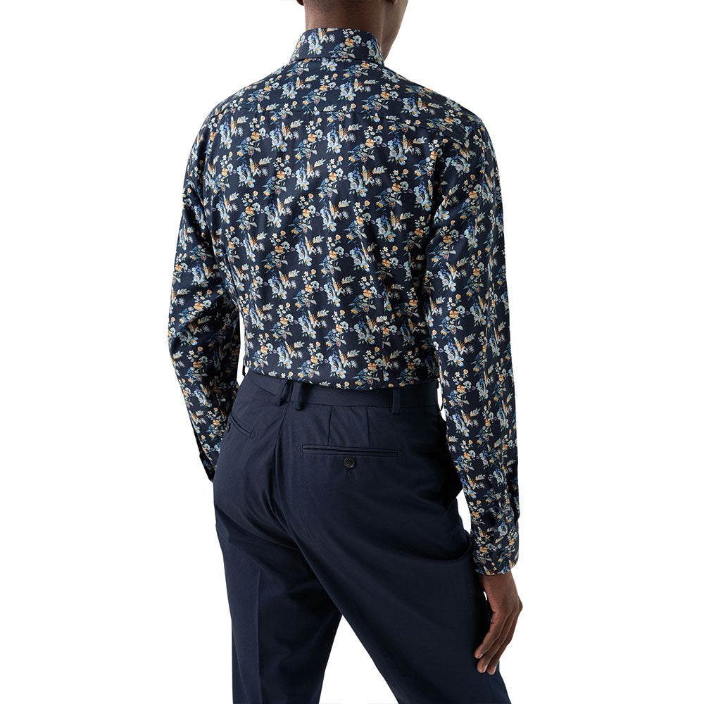 Navy Blue Floral Print Contemporary Fit Twill Shirt  Eton   