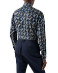 Navy Blue Floral Print Contemporary Fit Twill Shirt  Eton   