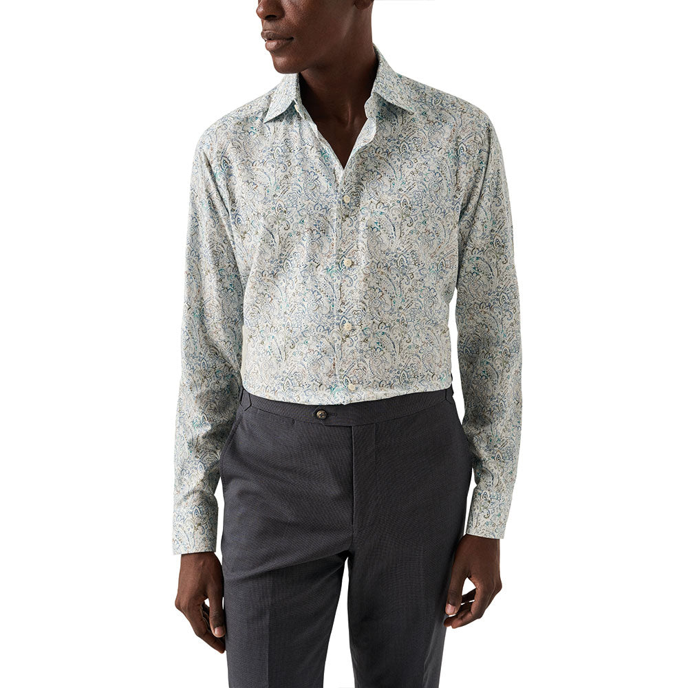 Green Paisley Cotton-TENCEL™ Contemporary Fit Shirt  Eton   