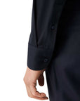 Navy Cotton Four-Way Stretch Long Sleeve Shirt  Eton   