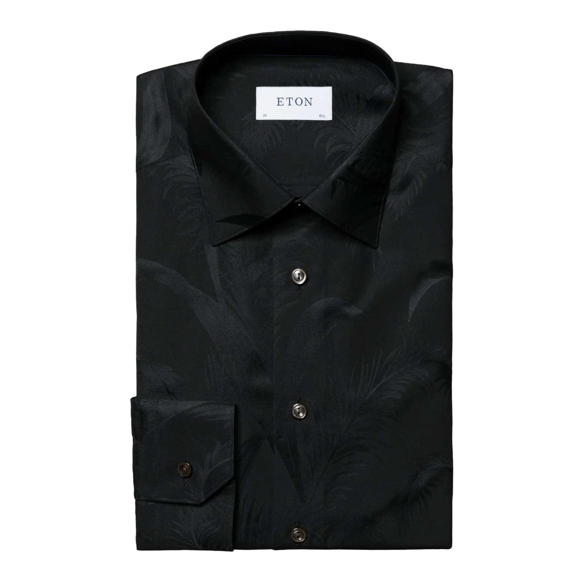 Black Floral Print Jacquard Long Sleeve Shirt  Eton   