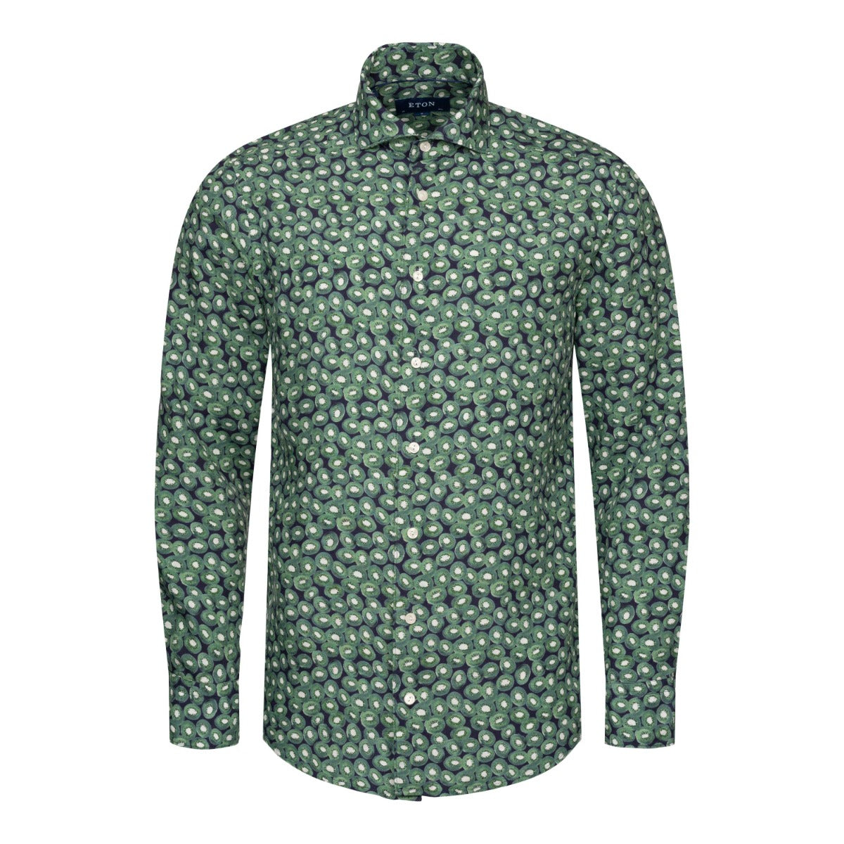 Green Kiwi Print Linen Shirt  Eton   