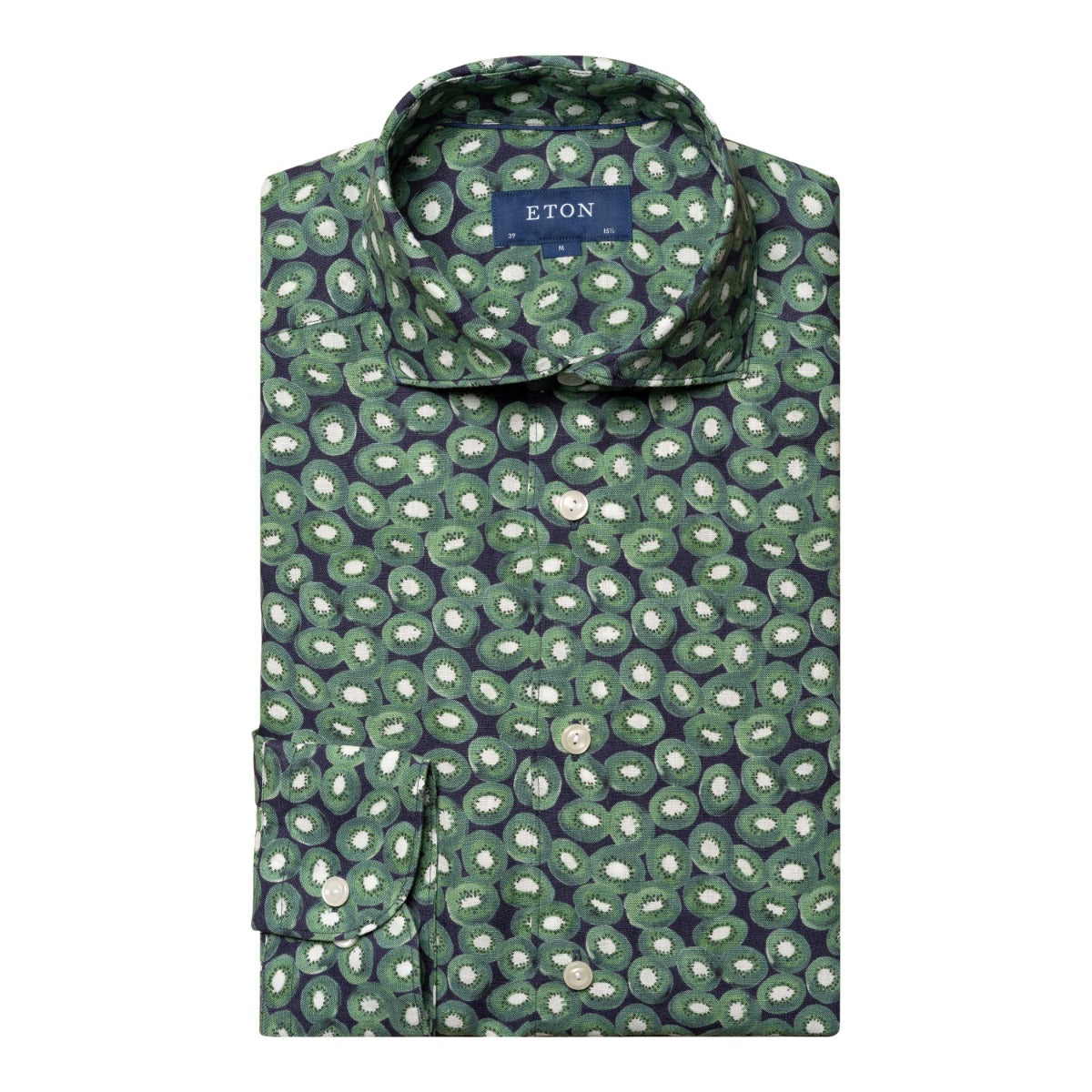 Green Kiwi Print Linen Shirt L/S SHIRTS Eton   