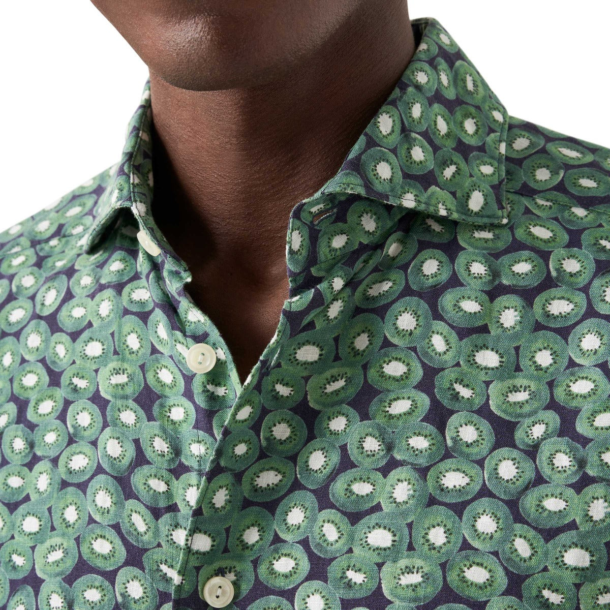 Green Kiwi Print Linen Shirt  Eton   