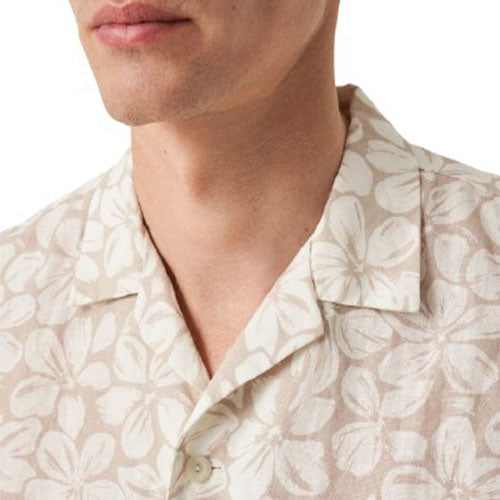 Brown Big Floral Linen Resort Shirt  Eton   