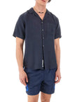 Navy Linen Short-sleeved Shirt S/S SHIRTS La Martina   