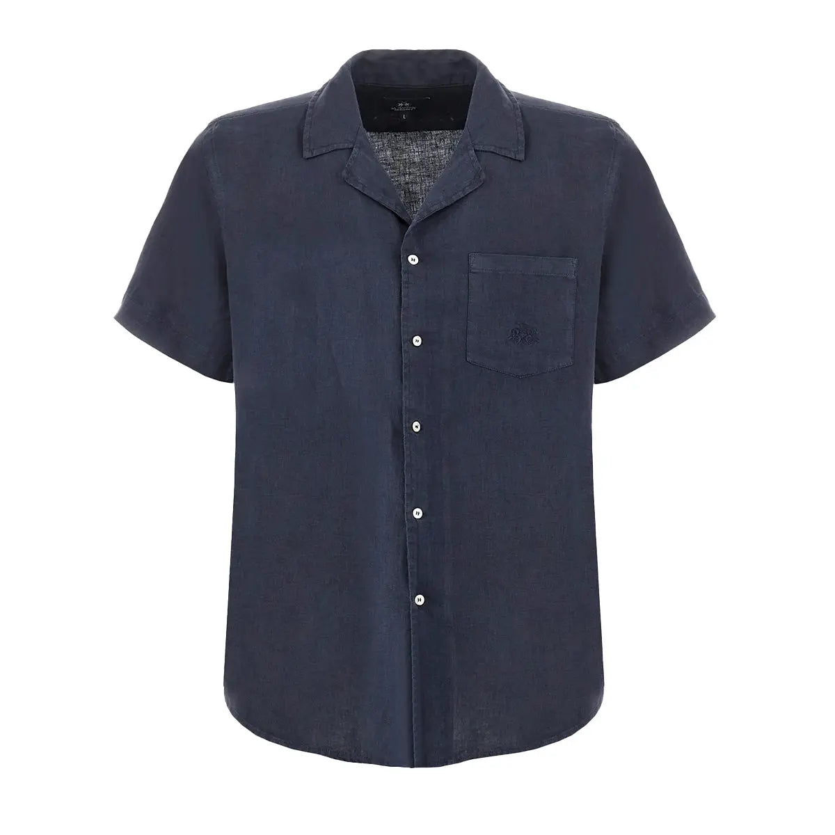 Navy Linen Short-sleeved Shirt S/S SHIRTS La Martina   