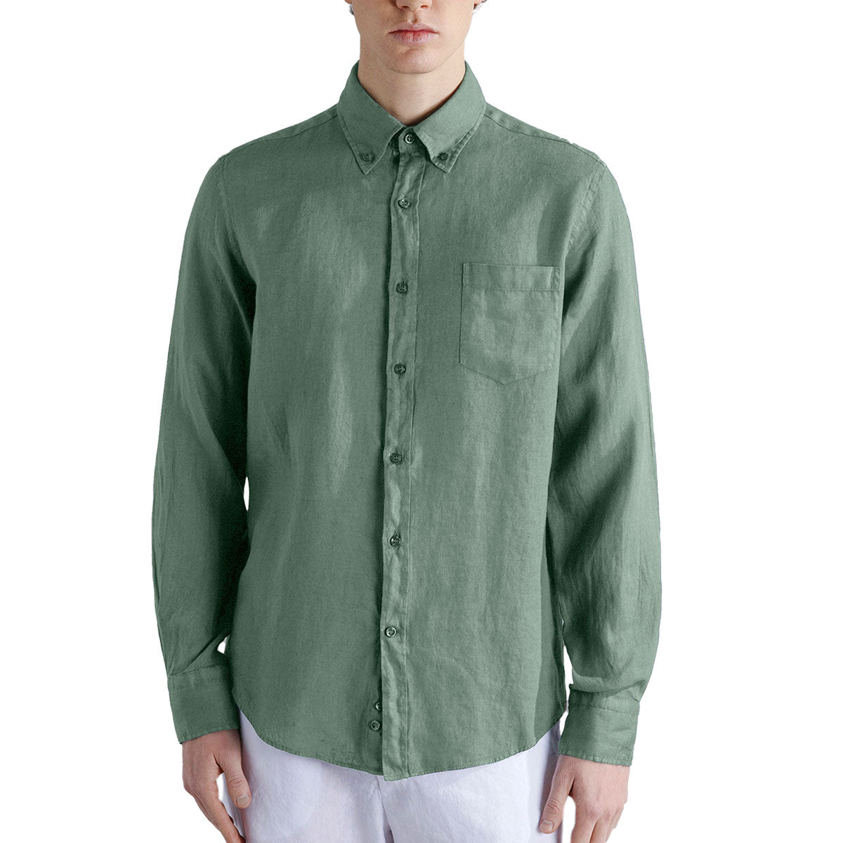 Olive Green Linen Long Sleeve Shirt L/S SHIRTS Paul & Shark   