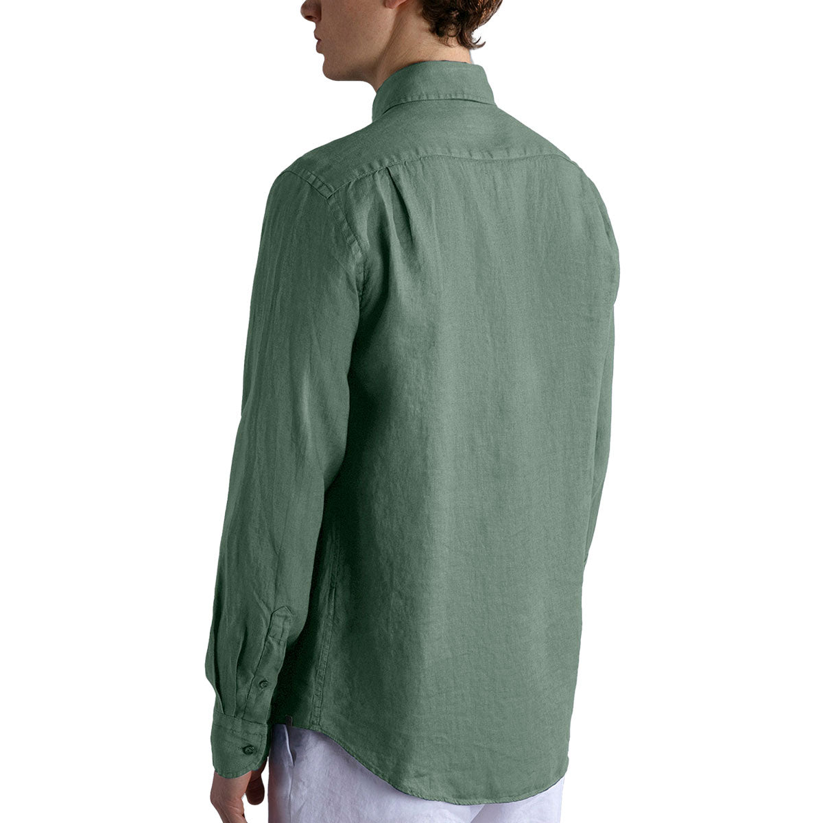 Olive Green Linen Long Sleeve Shirt L/S SHIRTS Paul &amp; Shark   