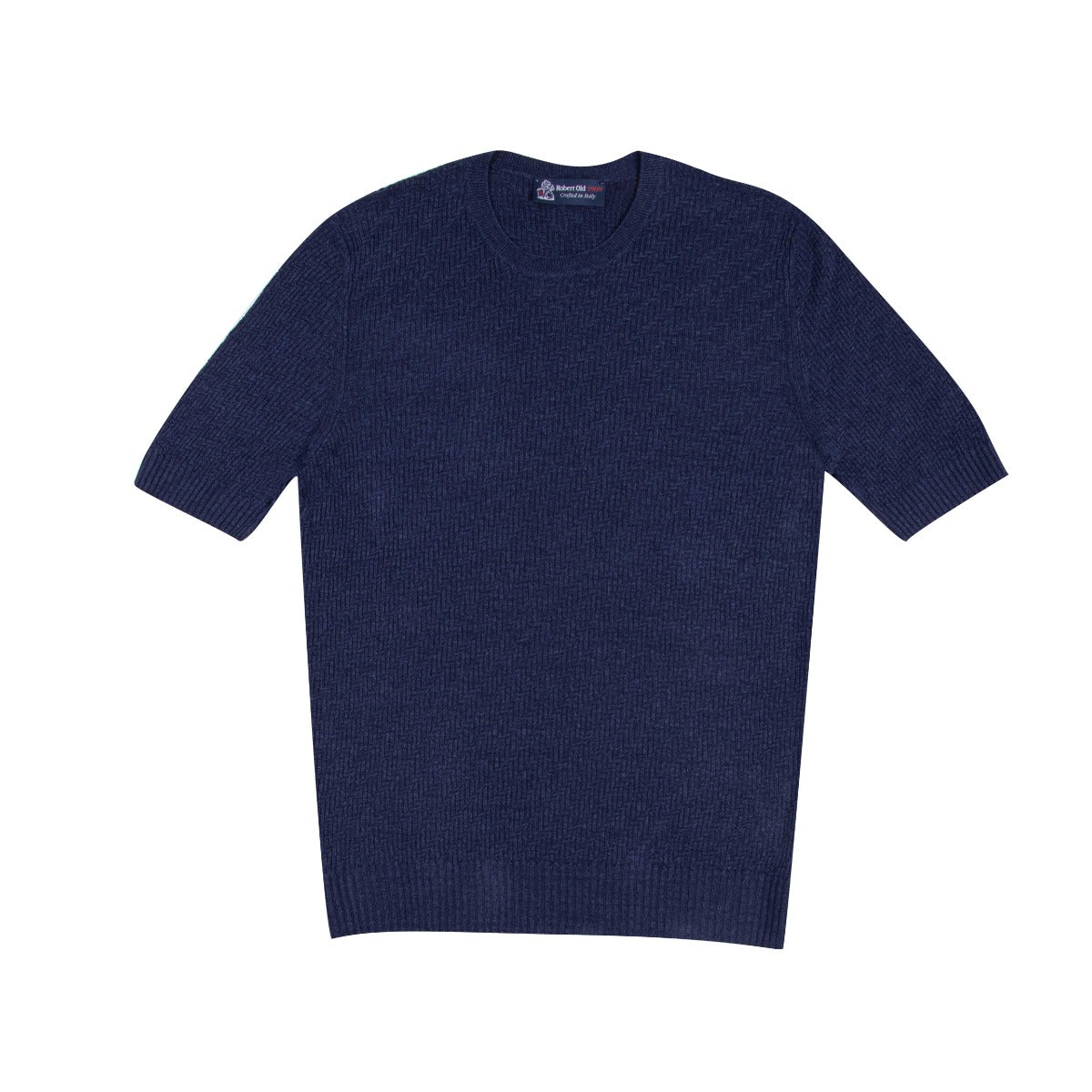 Navy Chevron Knit Short Sleeve T-shirt  Gran Sasso   