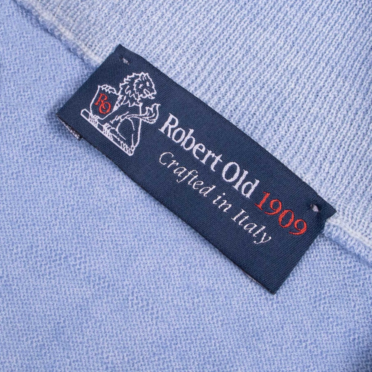 Light Blue 100% Virgin Wool Long Sleeve Zip Neck Knit  Robert Old   