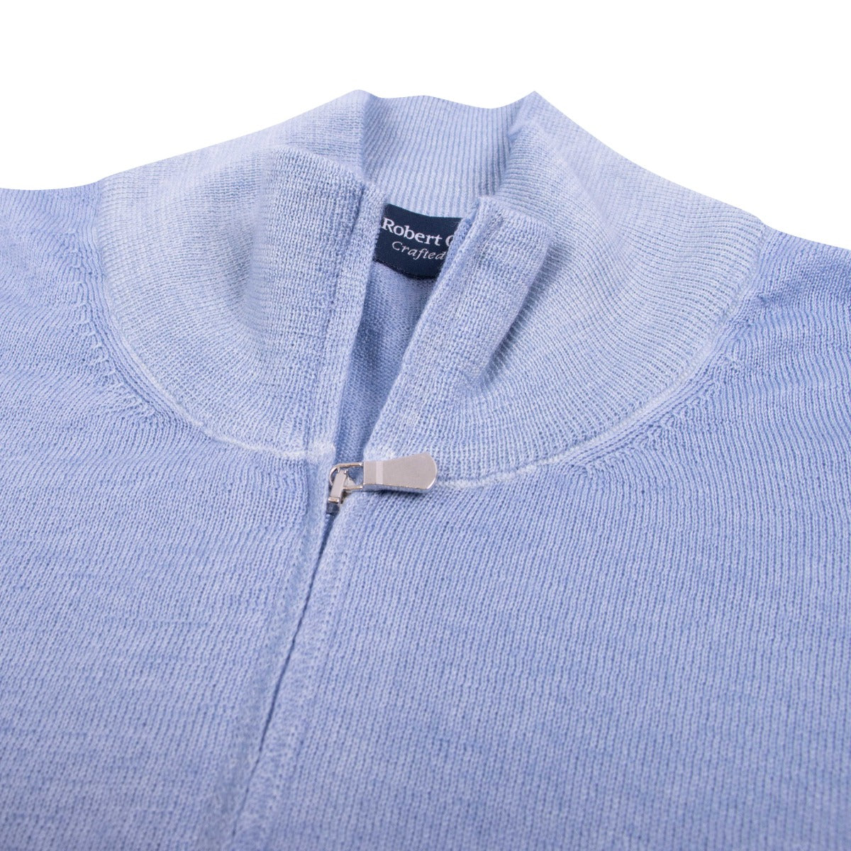 Light Blue 100% Virgin Wool Long Sleeve Zip Neck Knit  Gran Sasso   