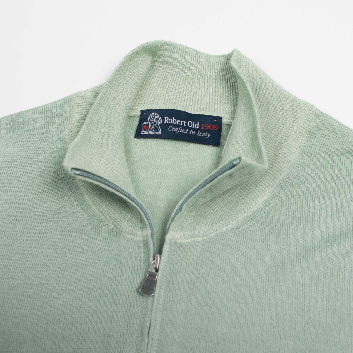 Mint Green 100% Virgin Wool Long Sleeve Zip Neck Knit  Gran Sasso   
