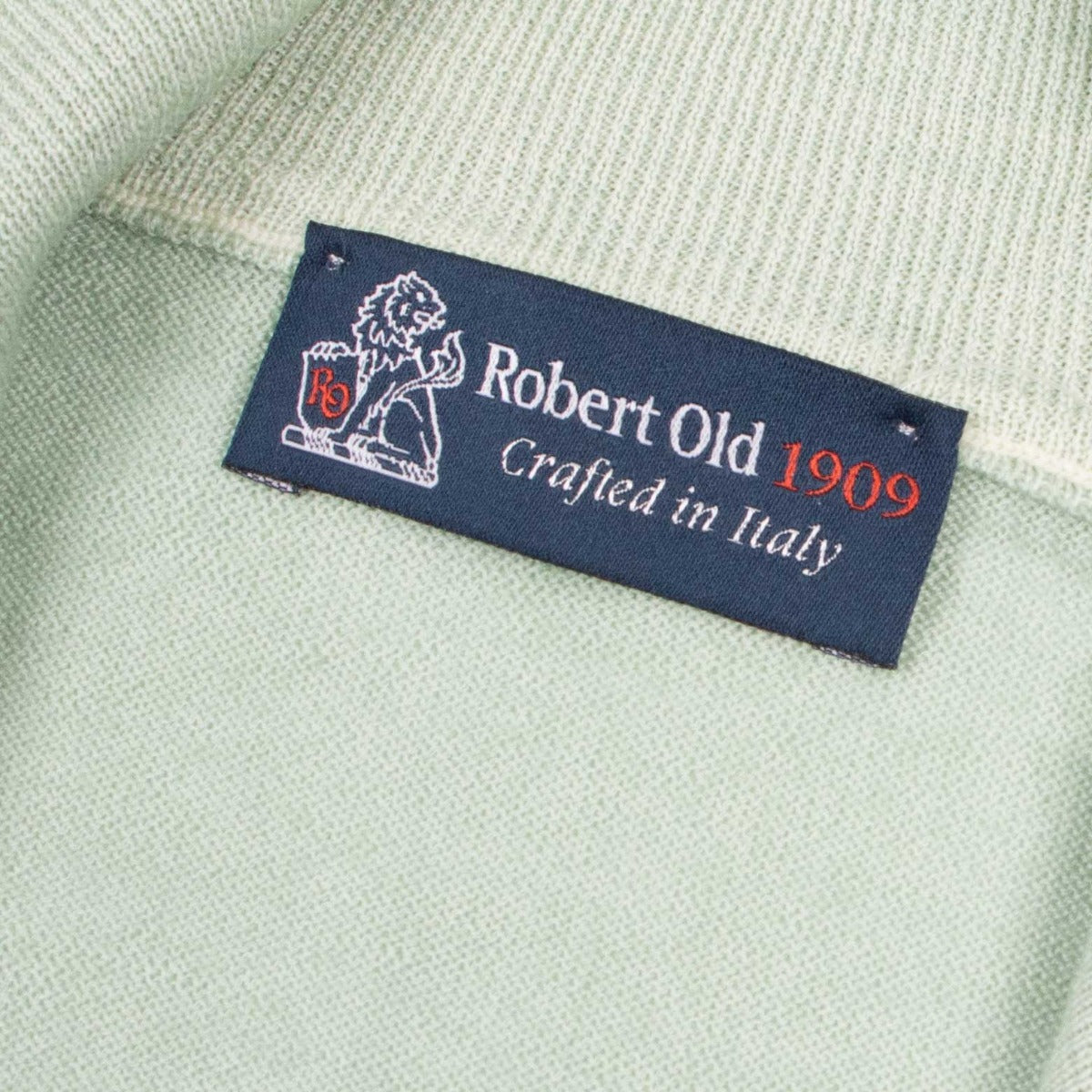 Mint Green 100% Virgin Wool Long Sleeve Zip Neck Knit  Robert Old   