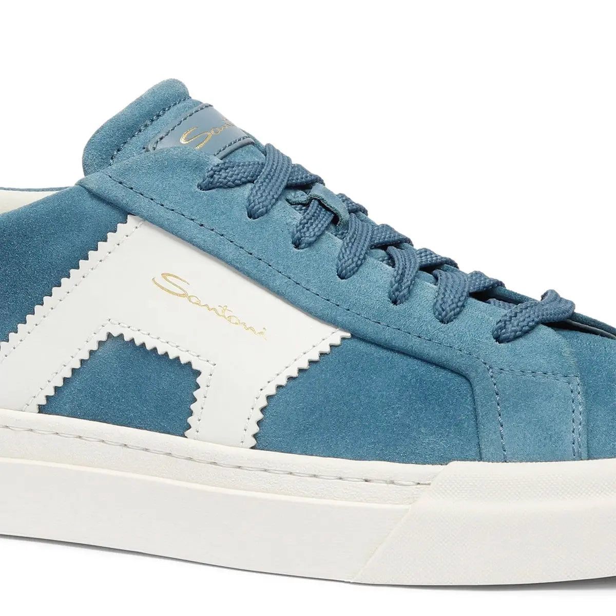 Light Blue Double Buckle Suede Sneaker SHOES Santoni