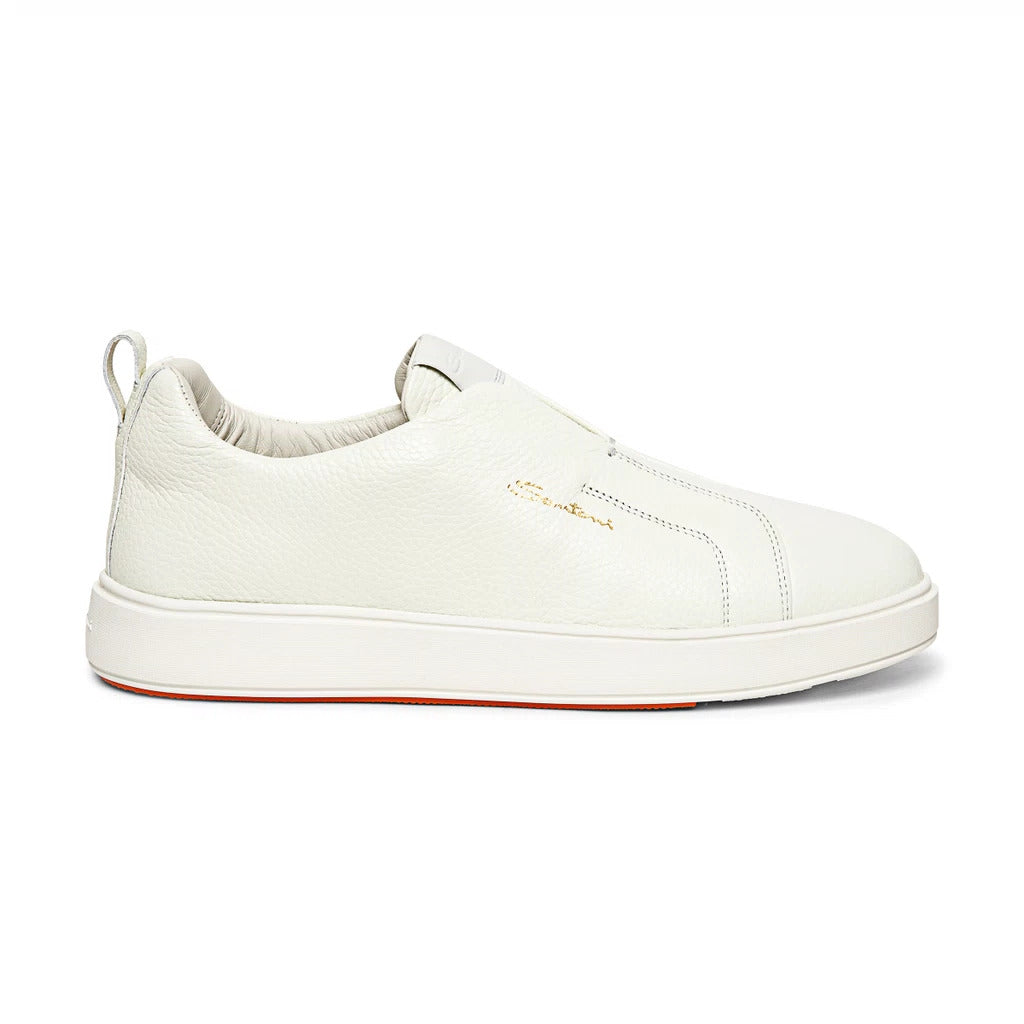 White Tumbled Leather Slip-on Sneaker Sneaker Santoni   